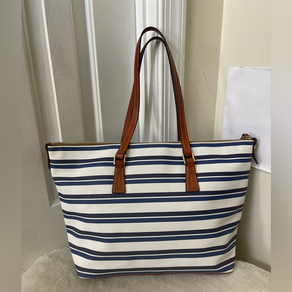 Dooney & Bourke Blue and White Striped Tote EUC